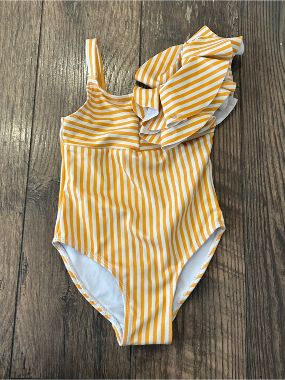 Habitual Orange and‎ White Stripe One-Shoulder Ruffle Swimsuit